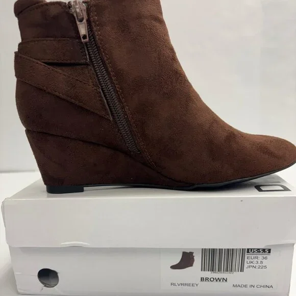 Brown Suede‑Style Wedge Ankle Boots – NEW - Picture 1 of 6